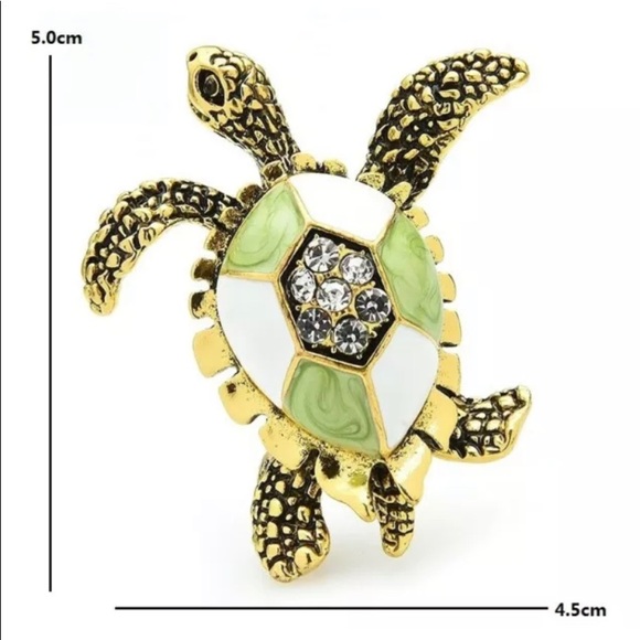 SEA TURTLE BROOCH Rhinestone & Enamel - Picture 3 of 3